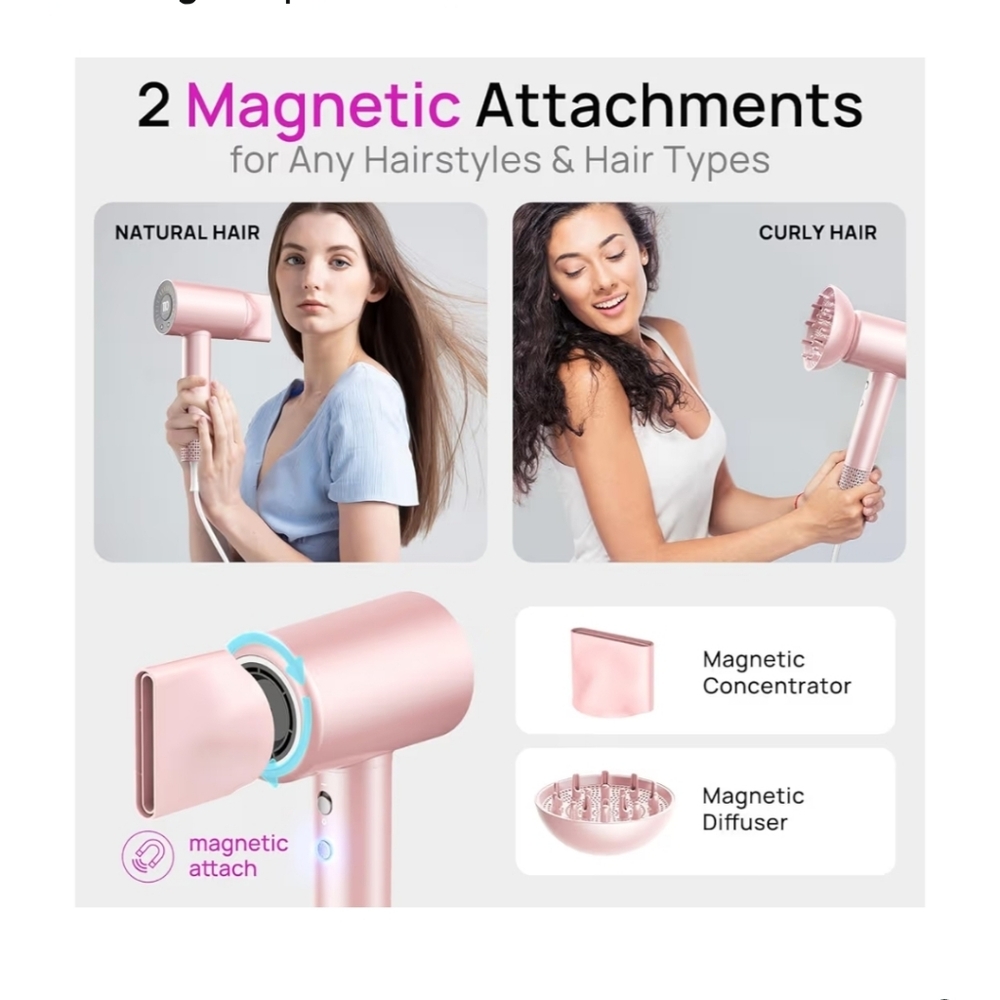 White Hair Dryer, Like New! with Attachments - Picture 2 of 11